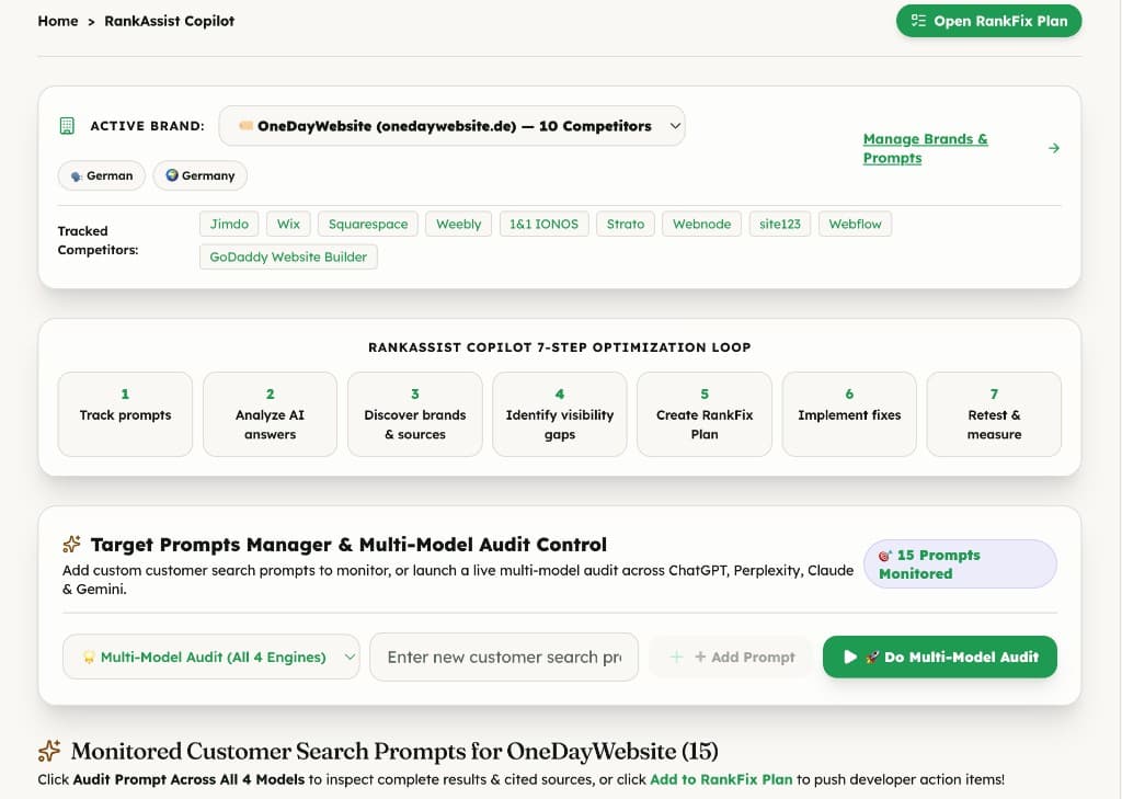 RankAssist Copilot prompt audit and optimization loop