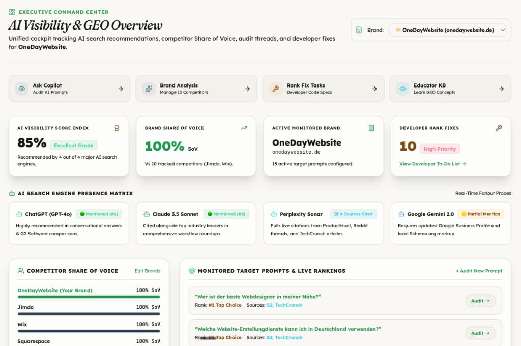 RankAssist AI Visibility and GEO dashboard